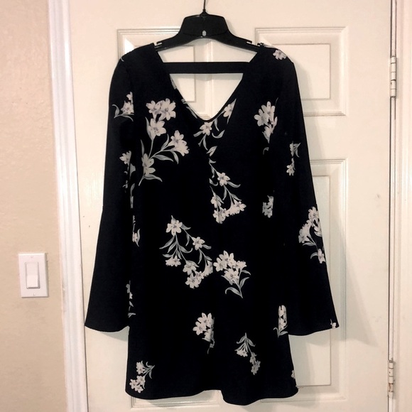 Aqua Floral Navy Blue Dress With Bell Sleeves Bohemian- By Aqua - Picture 2 of 13